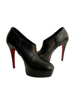 Brian Atwood Black Leather Platform Ankle Booties Red Sole EU 36.5
